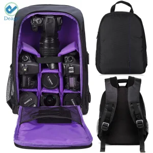 Deago Waterproof Professional DSLR Camera Backpack For Canon Nikon Sony Olympus and Lenses Accessories (Purple)